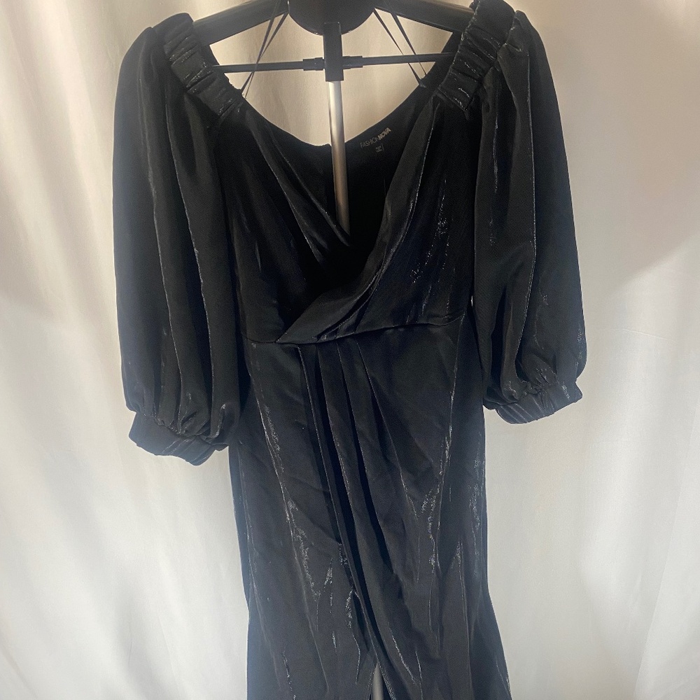 Fashion Nova Not Ready For You Maxi Dress XL Black NWT flowy slit Long Dress